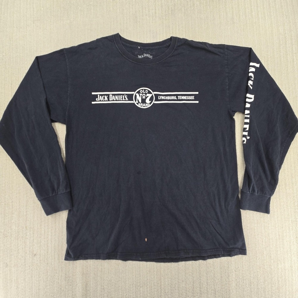 Jack Daniels Shirt Mens Large Black Old No 7 Whiskey Graphic Long Sleeve Tee